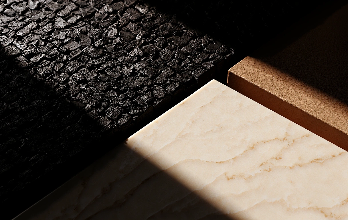 Macro textures of charcoal and marble